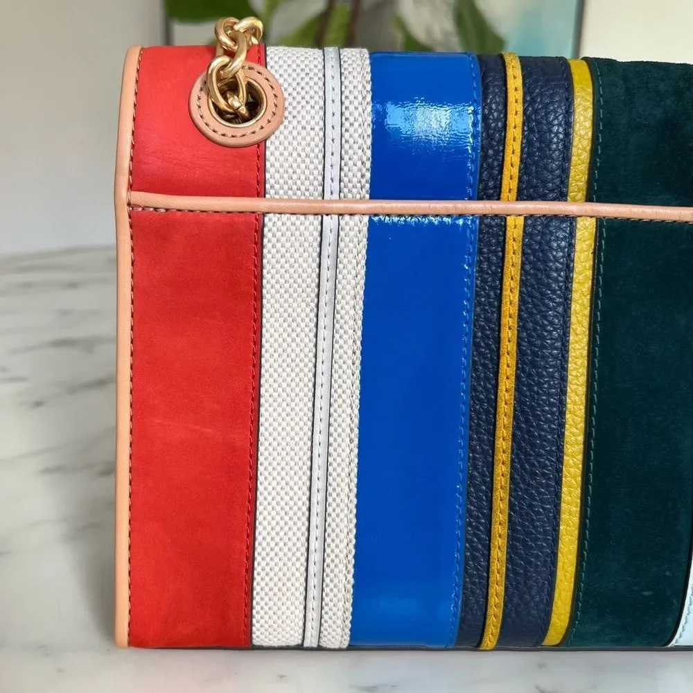 Tory Burch Fleming Convertible Shoulder Crossbody Bag Balloon Stripe Leather - Picture 15 of 16